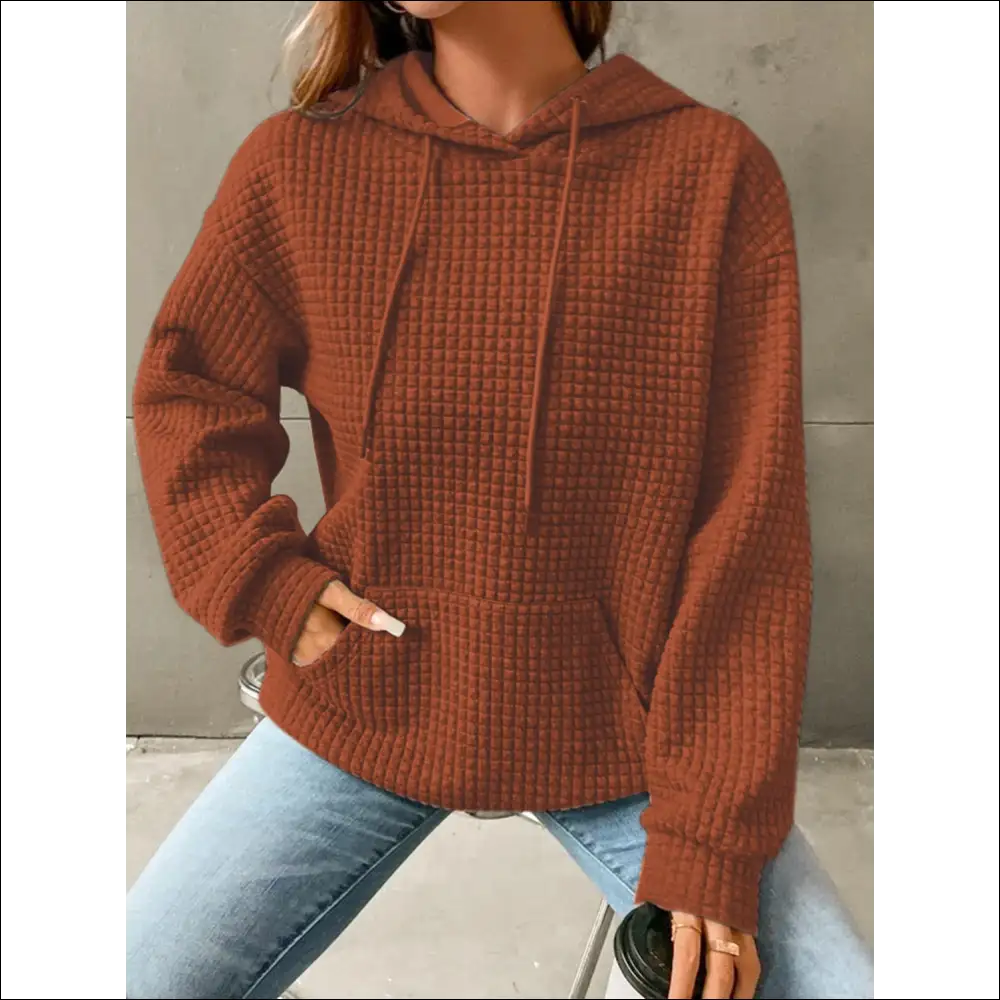 Textured Drop Shoulder Hoodie - Chic & Comfy - Brown / s - Hoodies Sweatshirts on Sale Worldwide Shipping
