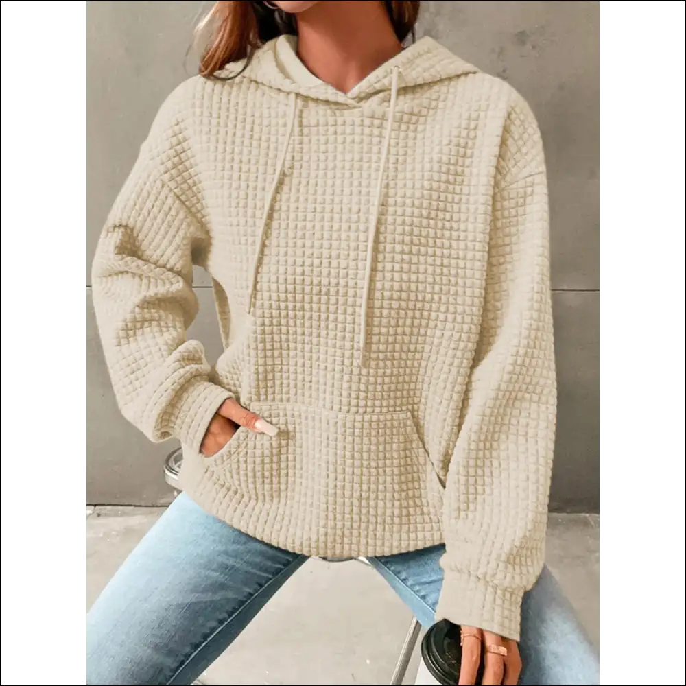 Textured Drop Shoulder Hoodie - Chic & Comfy - Ivory / s - Hoodies Sweatshirts on Sale Worldwide Shipping
