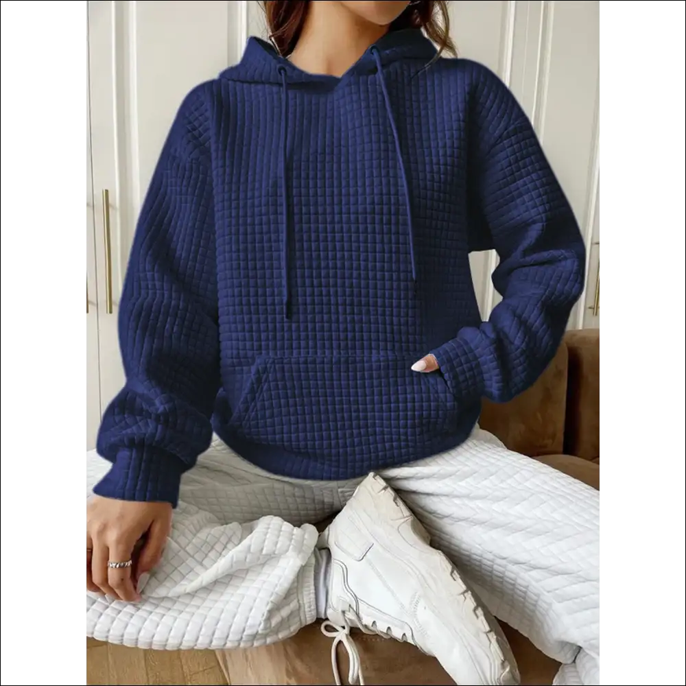 Textured Drop Shoulder Hoodie - Chic & Comfy - Navy / Xl - Hoodies Sweatshirts on Sale Worldwide Shipping