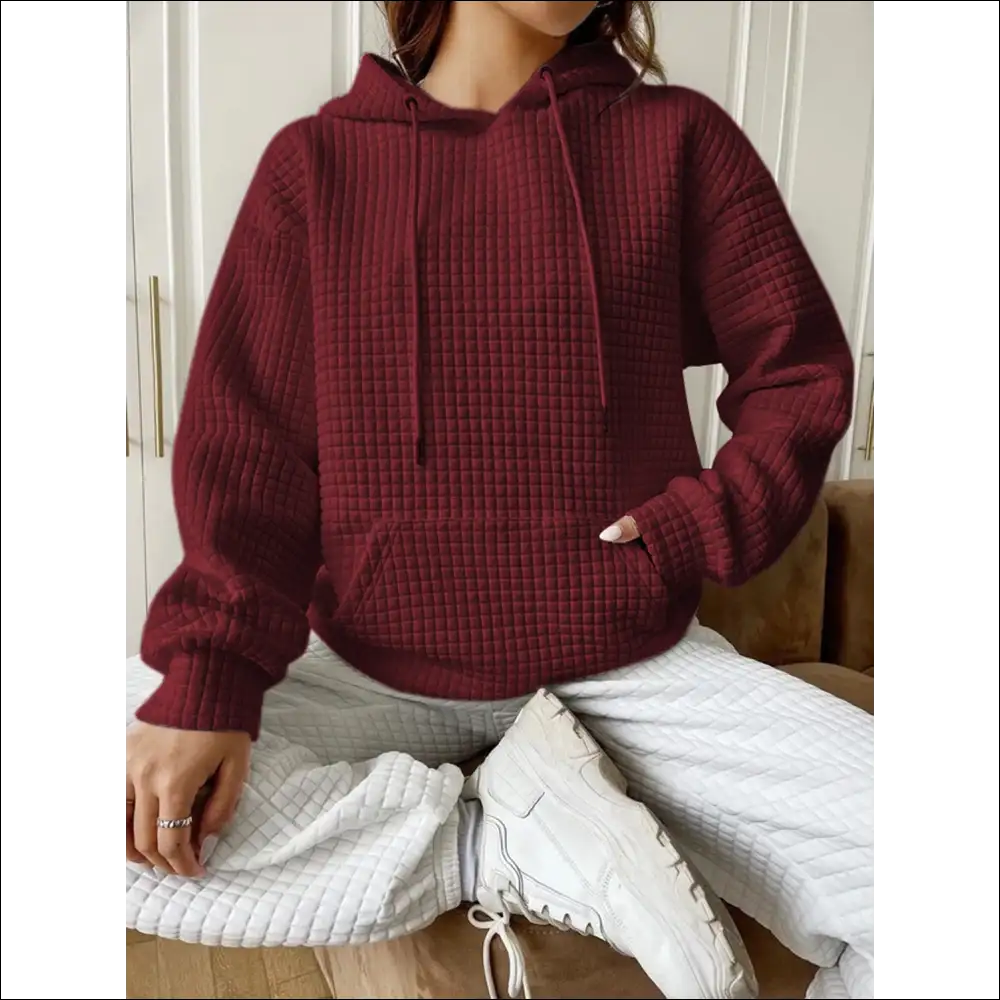 Textured Drop Shoulder Hoodie - Chic & Comfy - Red Dahlia / l - Hoodies Sweatshirts on Sale Worldwide Shipping