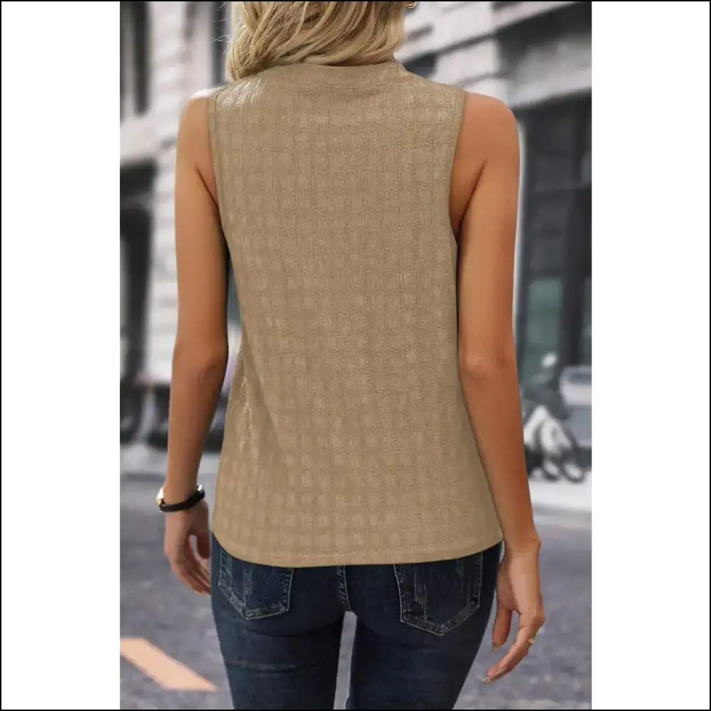Textured Notched Tank Top - Effortlessly Chic - Tops on Sale Worldwide Shipping