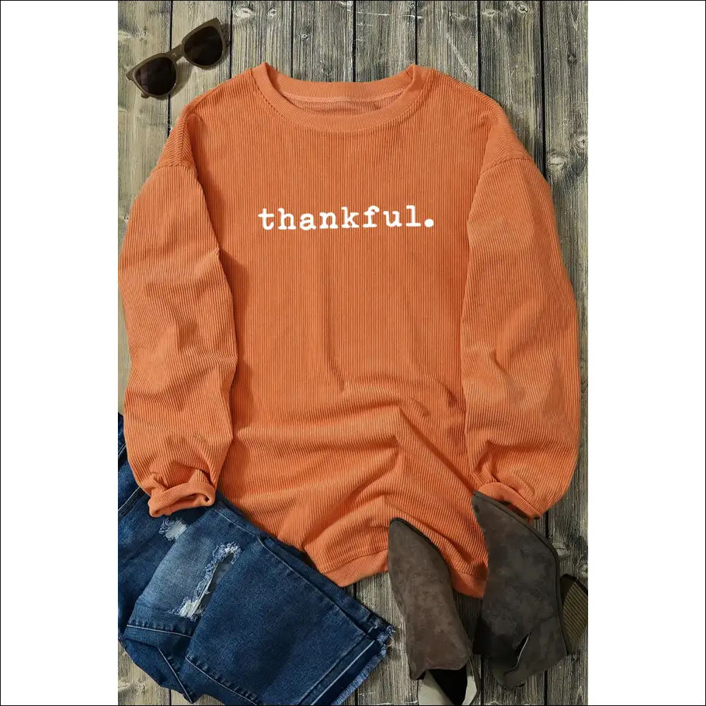 Thankful Round Neck Long Sleeve Sweatshirt - Sweatshirts & Hoodies on Sale Worldwide Shipping