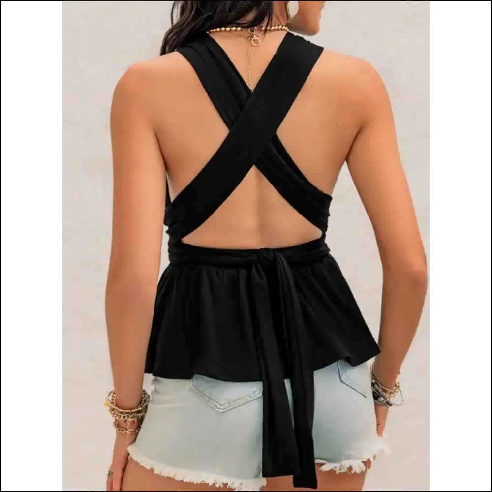 Tied Backless Peplum Top - Chic & Trendy - Tank Tops on Sale Worldwide Shipping
