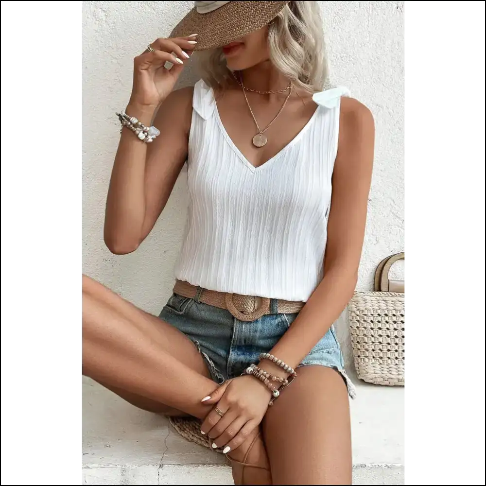 Tied Backless V-neck Tank - Tops on Sale Worldwide Shipping
