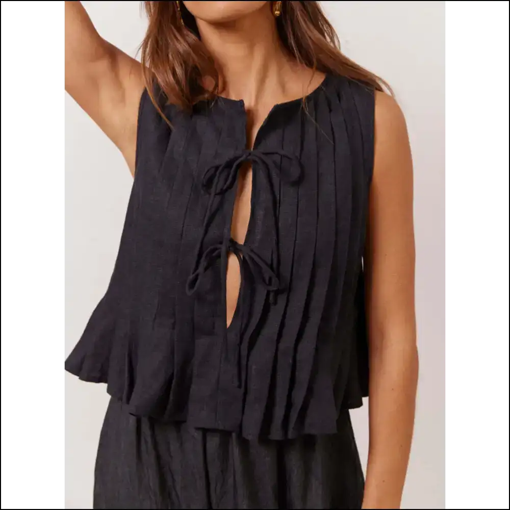 Tied Round Neck Tank Top: Fashionably Ready for a Catwalk or Nap! πβ¨ - Black / s - Tops on Sale Worldwide Shipping