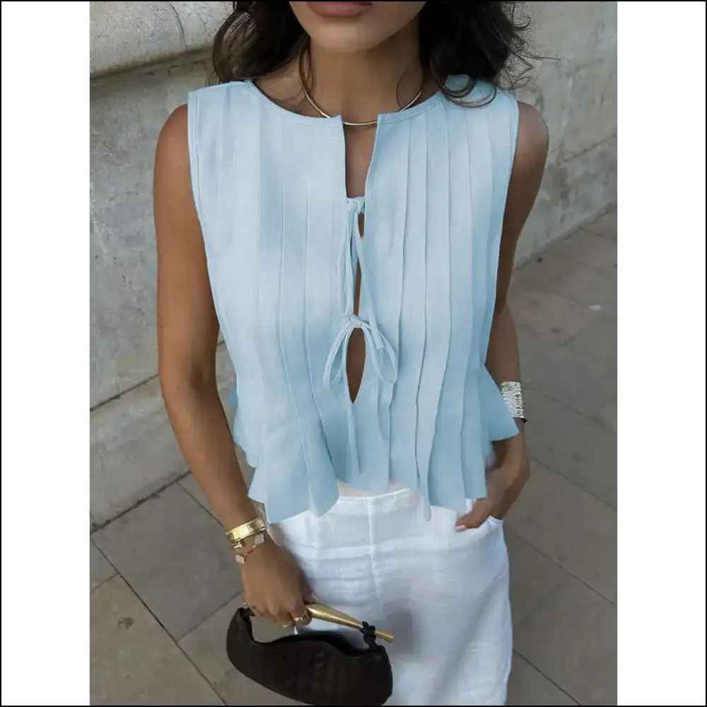 Tied Round Neck Tank Top: Fashionably Ready for a Catwalk or Nap! πβ¨ - Aruba Blue / s - Tops on Sale Worldwide Shipping