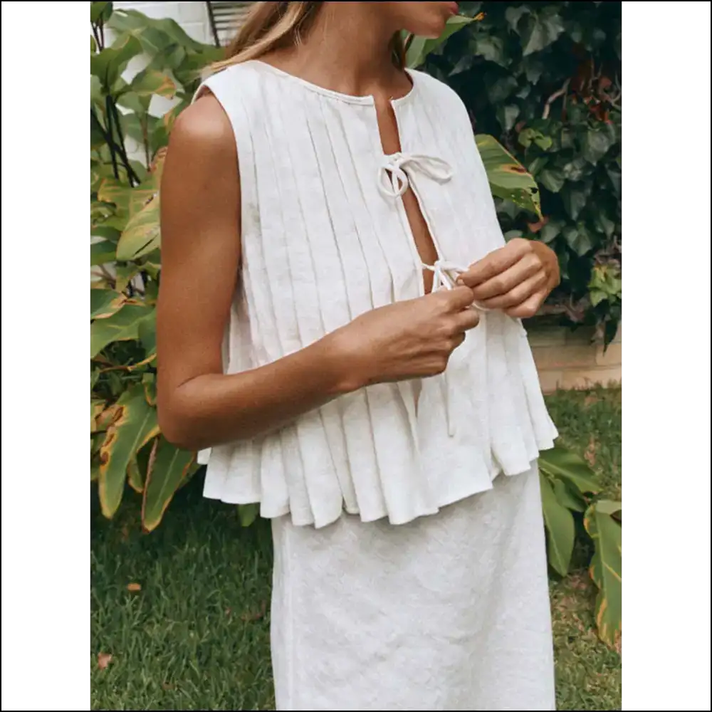 Tied Round Neck Tank Top: Fashionably Ready for a Catwalk or Nap! πβ¨ - White / s - Tops on Sale Worldwide Shipping