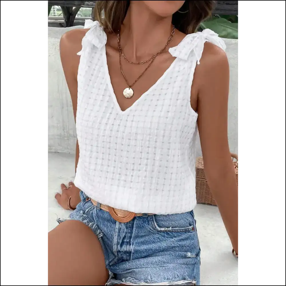 Tied V-neck Wide Strap Tank - Tops on Sale Worldwide Shipping