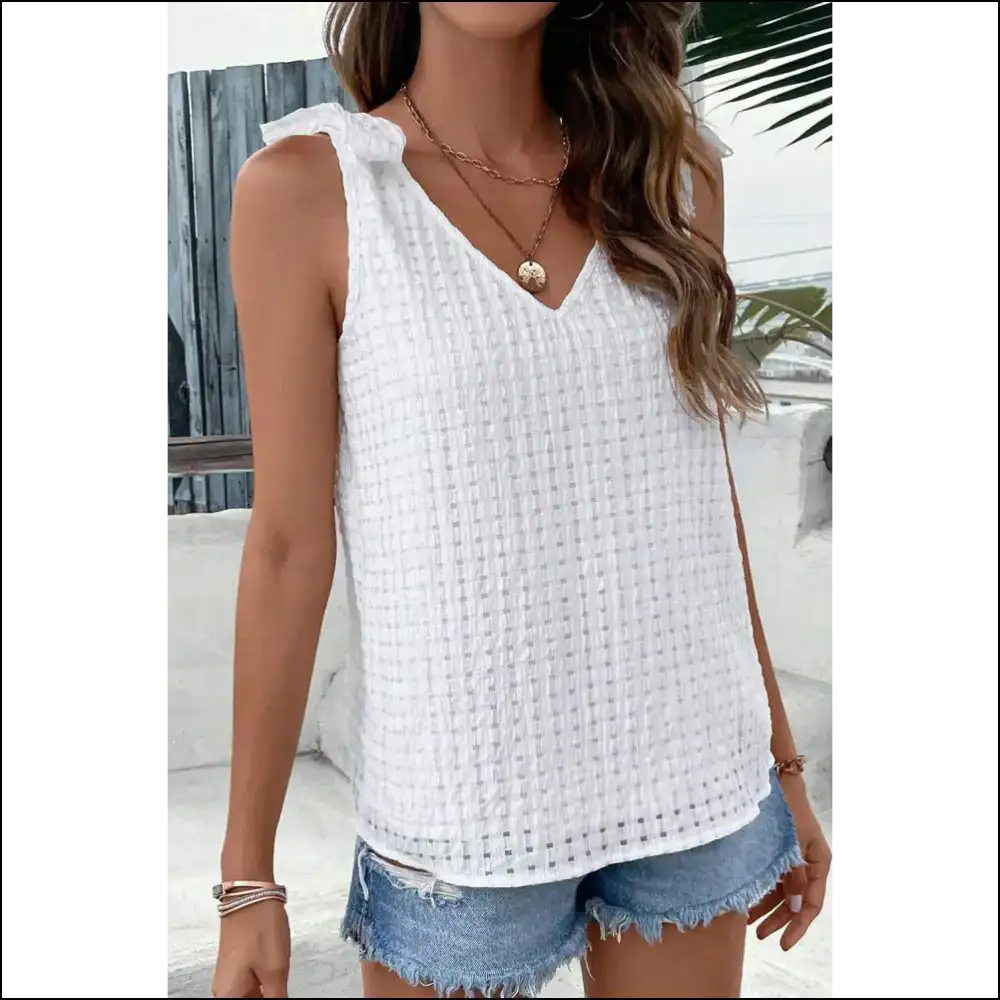 Tied V-neck Wide Strap Tank - White / l - Tops on Sale Worldwide Shipping