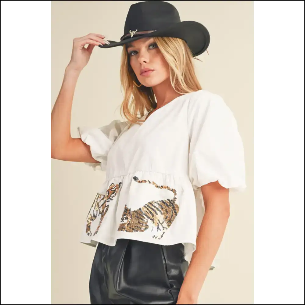 Tiger Queen Sparkle: Sparkling White Sequins Shenanigans 🐅✨ Needful Things - Blouses on Sale Worldwide Shipping