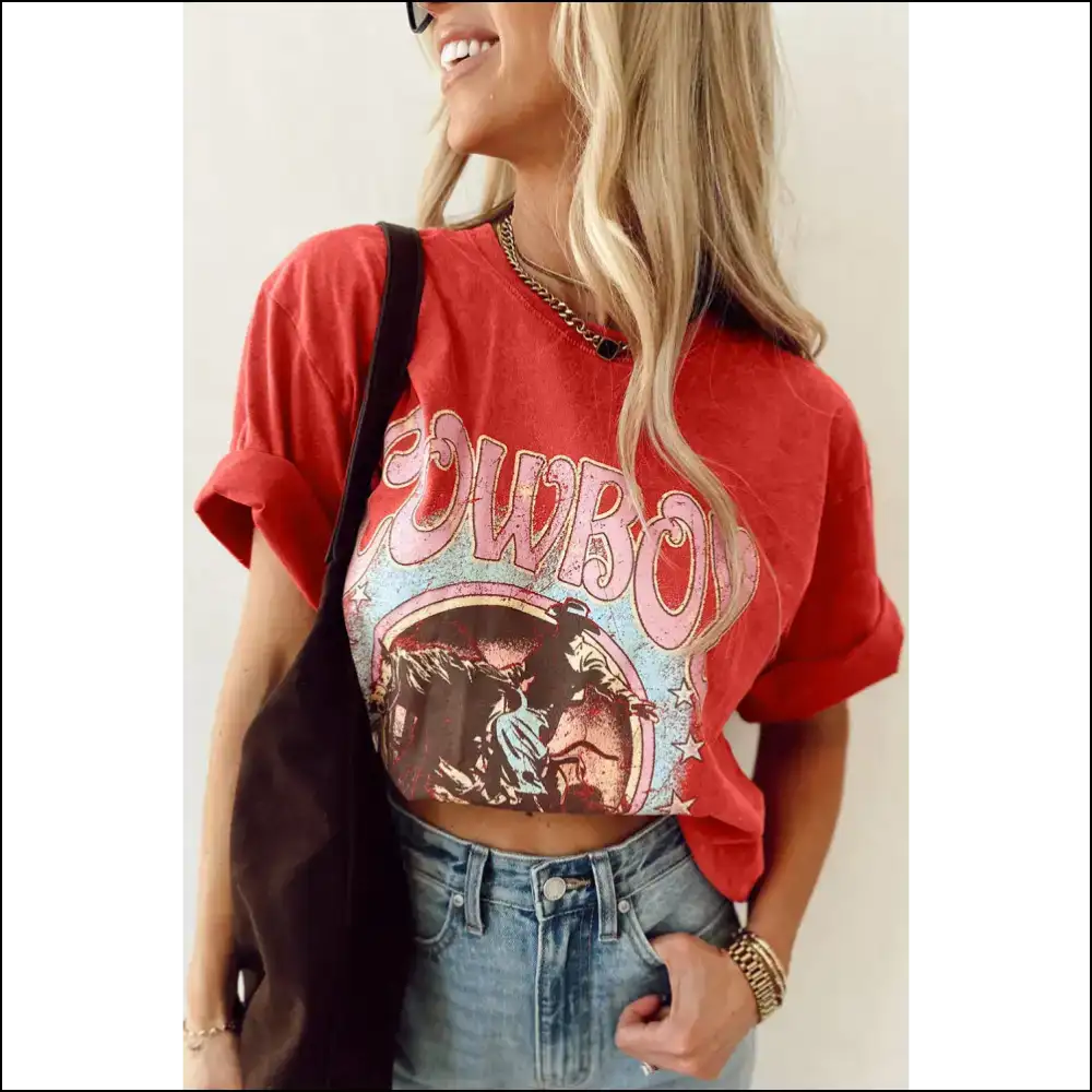 Tomato Red Cowboy Tee: Yeehaw! I’m Stylish Needful Things - s - t Shirts on Sale Worldwide Shipping