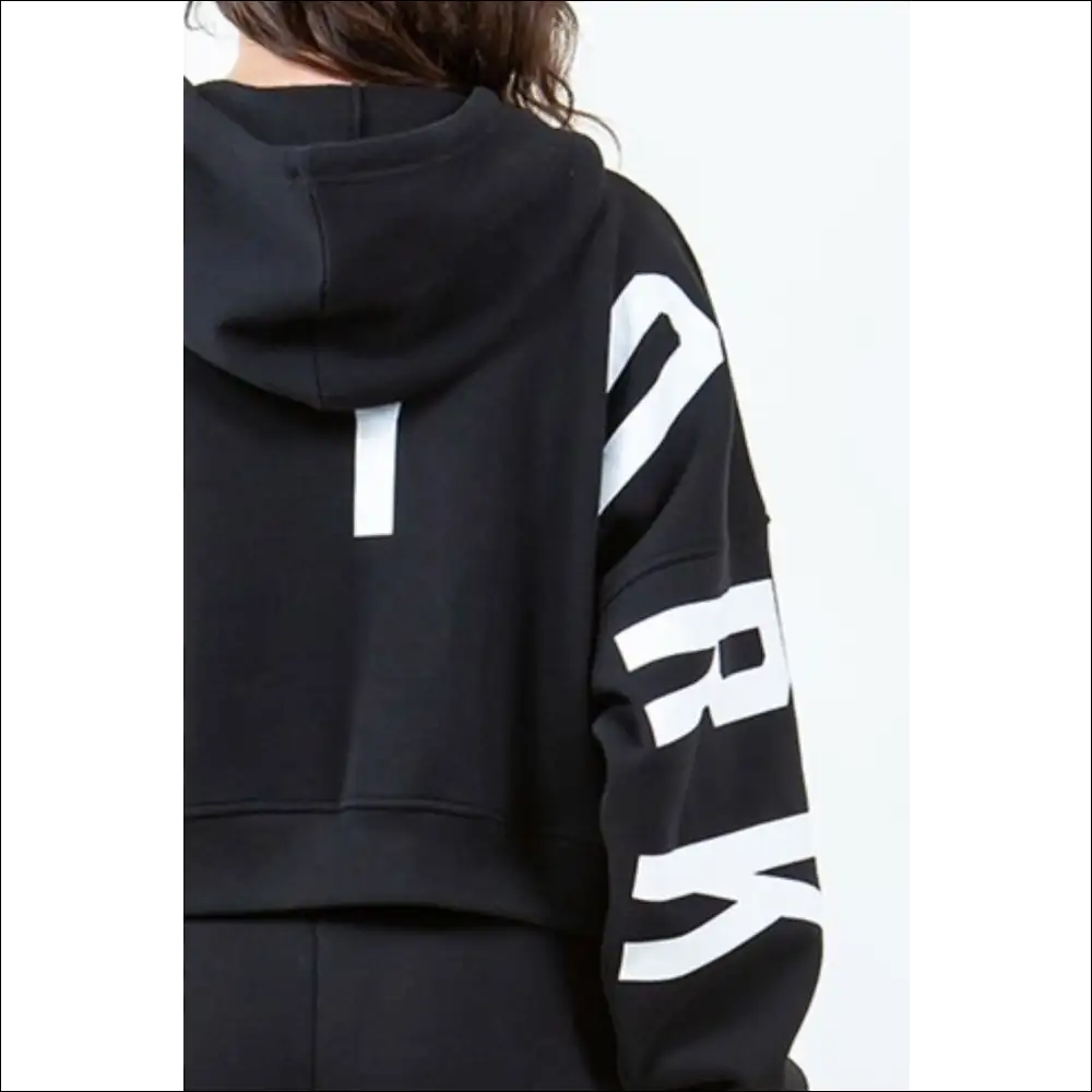 Trendy Bazi Letter Graphic Cropped Hoodie - Hoodies Sweatshirts & on Sale Worldwide Shipping