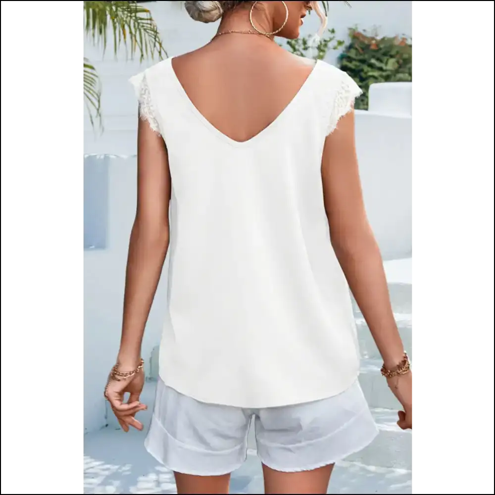 Turn Heads and Drop Jaws in our Lace Eyelash Trim V-neck Tank! - Tank Tops on Sale Worldwide Shipping