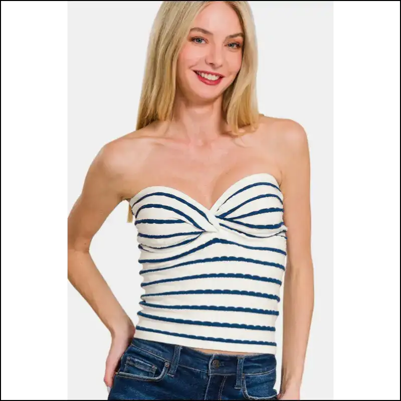 Twisted Sweetheart Neck Striped Tube Top - Peacock Blue / s - Tank Tops on Sale Worldwide Shipping