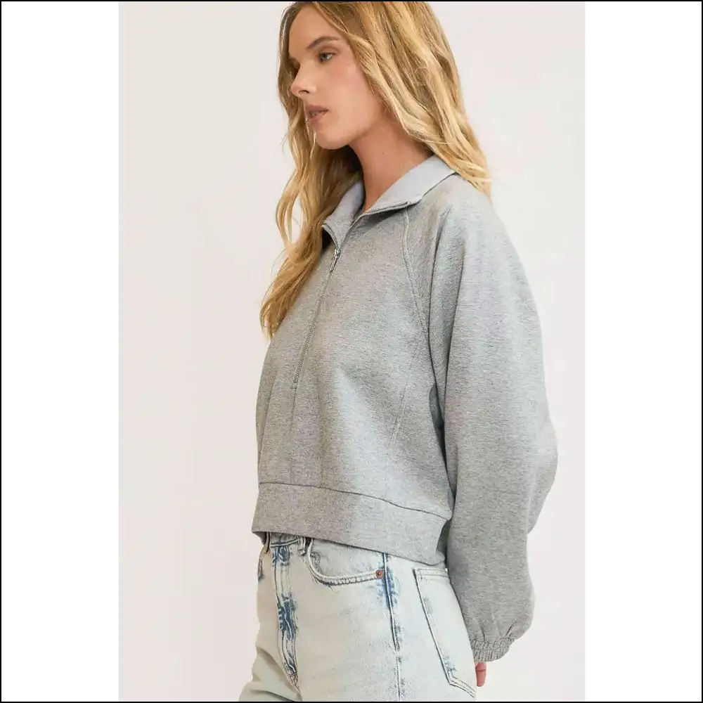 Umgee Trendy Half Zip Cropped Sweatshirt - Plus Size - Sweatshirts & Hoodies on Sale Worldwide Shipping
