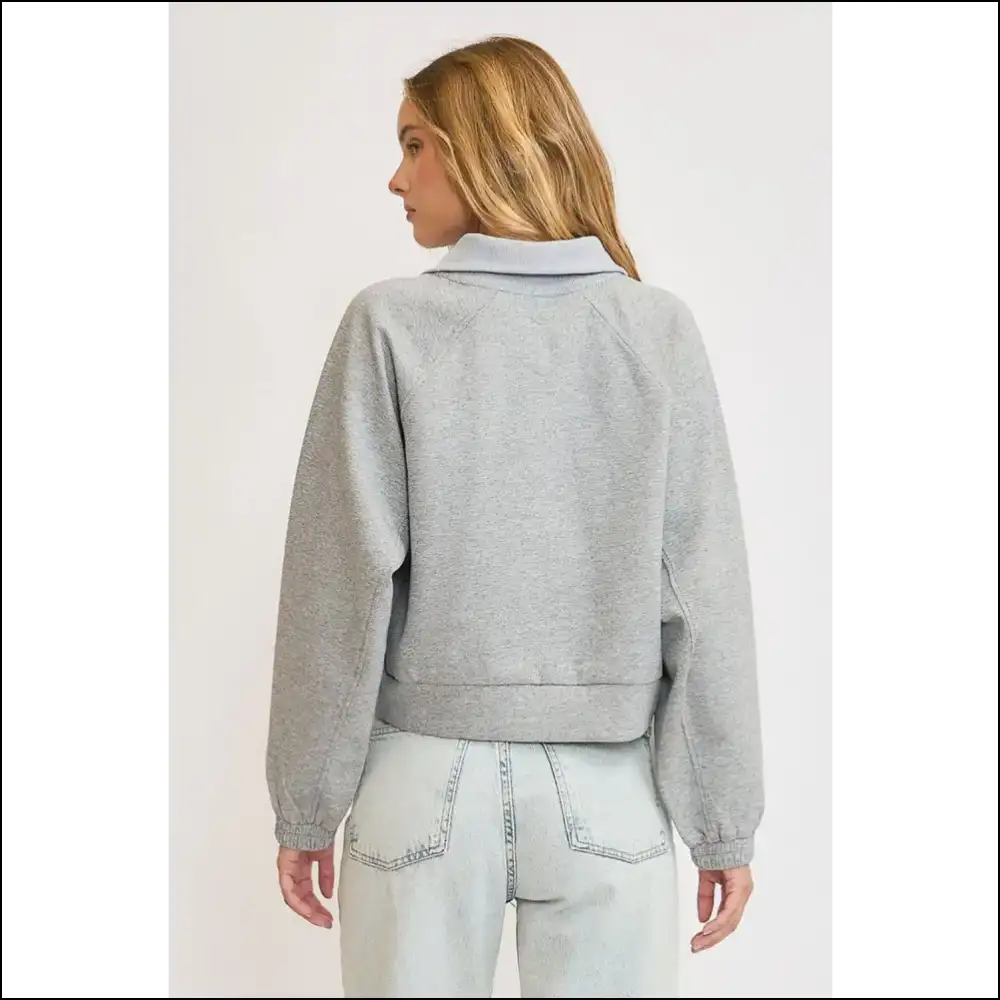 Umgee Trendy Half Zip Cropped Sweatshirt - Plus Size - Sweatshirts & Hoodies on Sale Worldwide Shipping