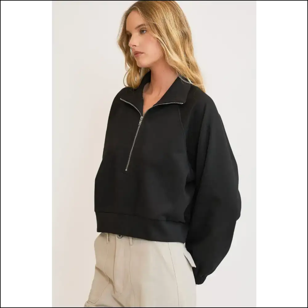 Umgee Trendy Plus Size Half Zip Cropped Sweatshirt - Sweatshirts & Hoodies on Sale Worldwide Shipping