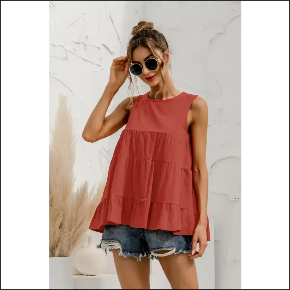 Unleash Inner Diva: Needful Things Chic Round Neck Tank of Awesomeness! π - Red / s - Tops on Sale Worldwide Shipping