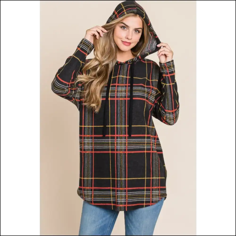 Unleash your Inner Comfy Assassin with the Bombom Chic Plaid Hoodie! - Black / s - Hoodies Sweatshirts & on Sale Worldwide Shipping