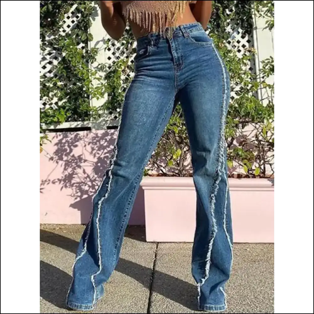 Unleash your Inner Diva in Needful Things Raw Hem High Waist Jeans πβ¨ - Blue / s - on Sale Worldwide Shipping