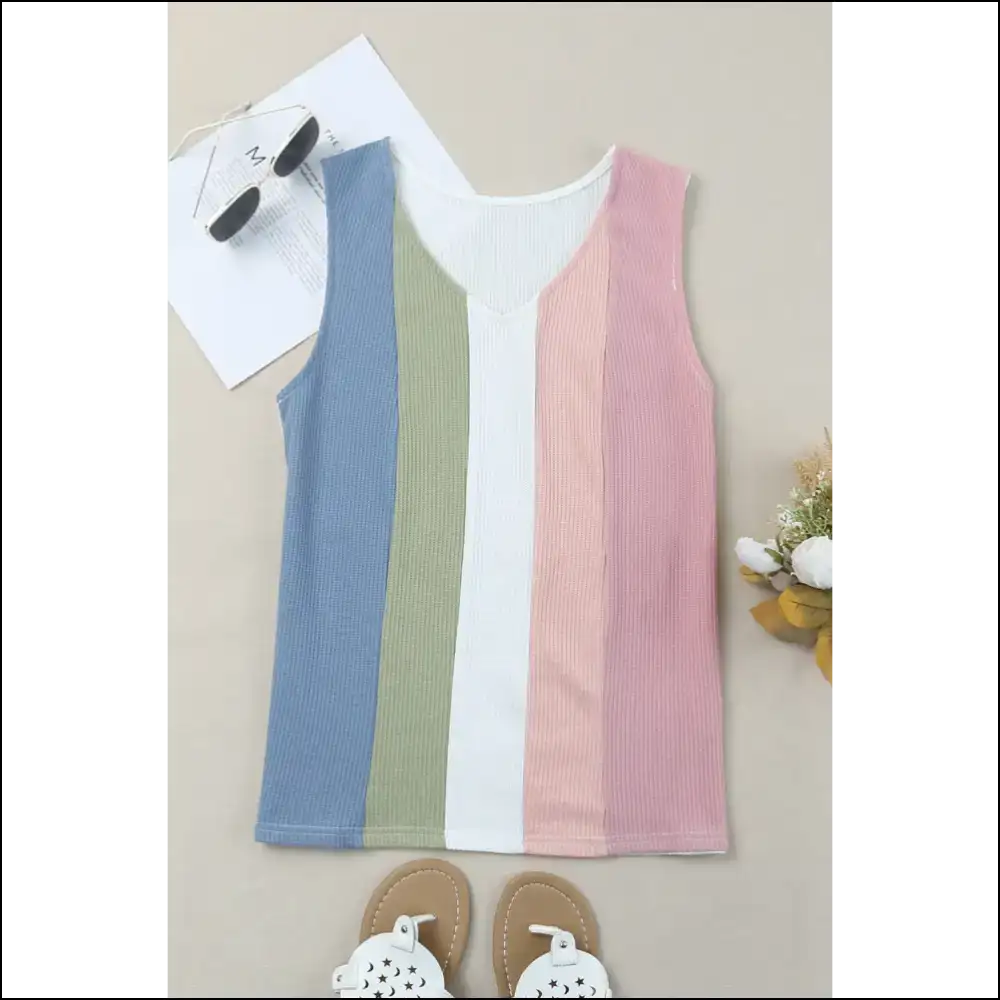 Unleash your Inner Diva in our Stripped-down Vibrant Waffle-knit Tank! ππ - Sky Blue / m - Tank Tops on Sale Worldwide Shipping