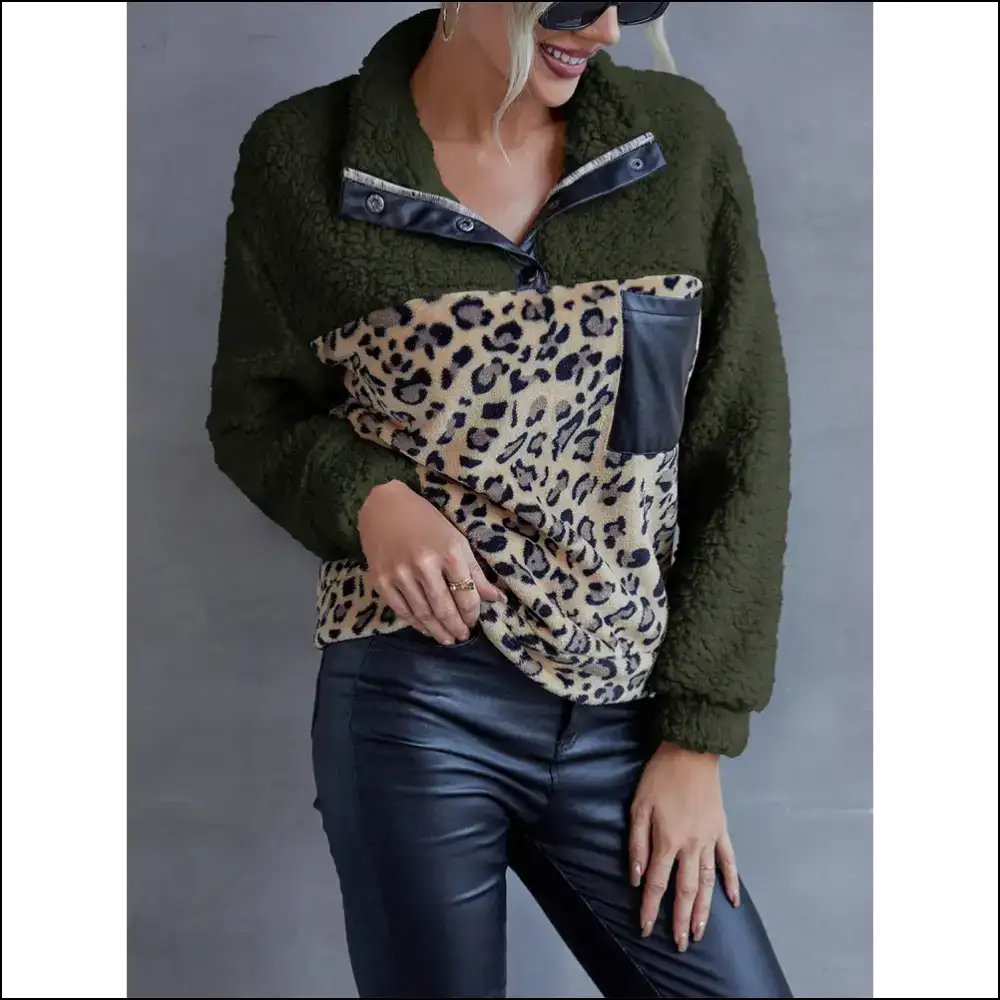 Unleash your Inner Diva with Ivy Lane Leopard Sweatshirt Queen of Cozy! πβ¨ - Green / s - Sweatshirts & Hoodies on Sale Worldwide Shipping