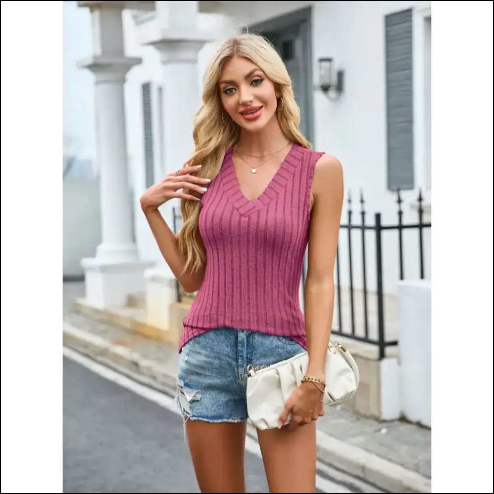 Unleash your Inner Diva with Needful Things Ribbed V-neck Tank ππ - Purple / m - Tops on Sale Worldwide Shipping