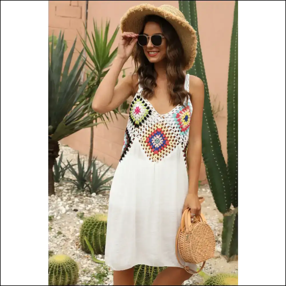 Unleash your Inner Diva with our Chic Geometric V-neck Cover Up Dress! πβ¨ - White / one Size - Cover-ups Swimwear on Sale Worldwide Shipping