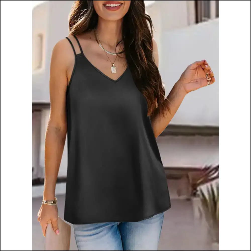 Unleash your Inner Diva with our Dazzling Double Spaghetti Straps! πβ¨ - Black / s - Tank Tops on Sale Worldwide Shipping