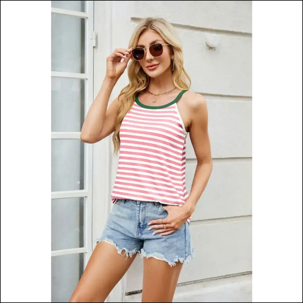 Unleash your Inner Diva with our Needful Things Contrast Striped Cami! ππ - Pink / s - Tank Tops on Sale Worldwide Shipping