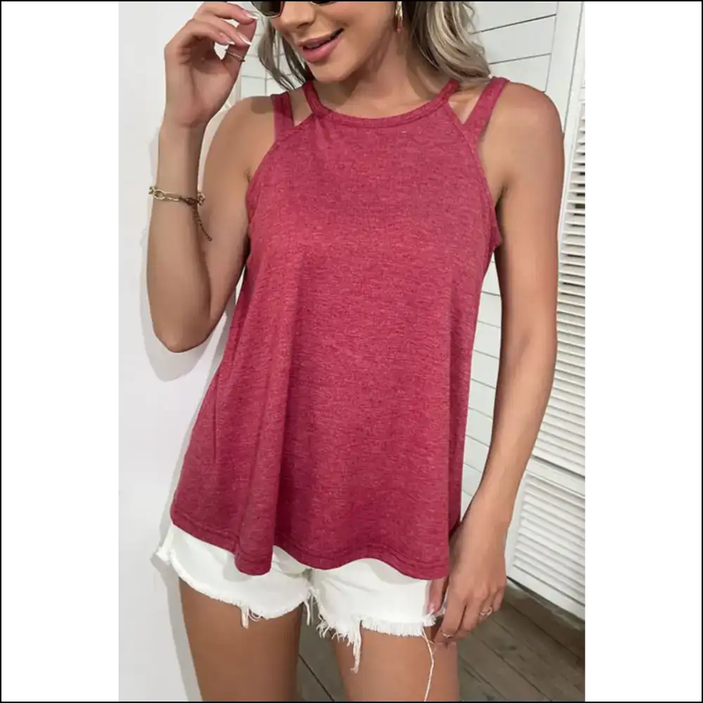 Unleash your Inner Diva with the Perfee Cutout Round Neck Top πβ¨ - Tank Tops on Sale Worldwide Shipping