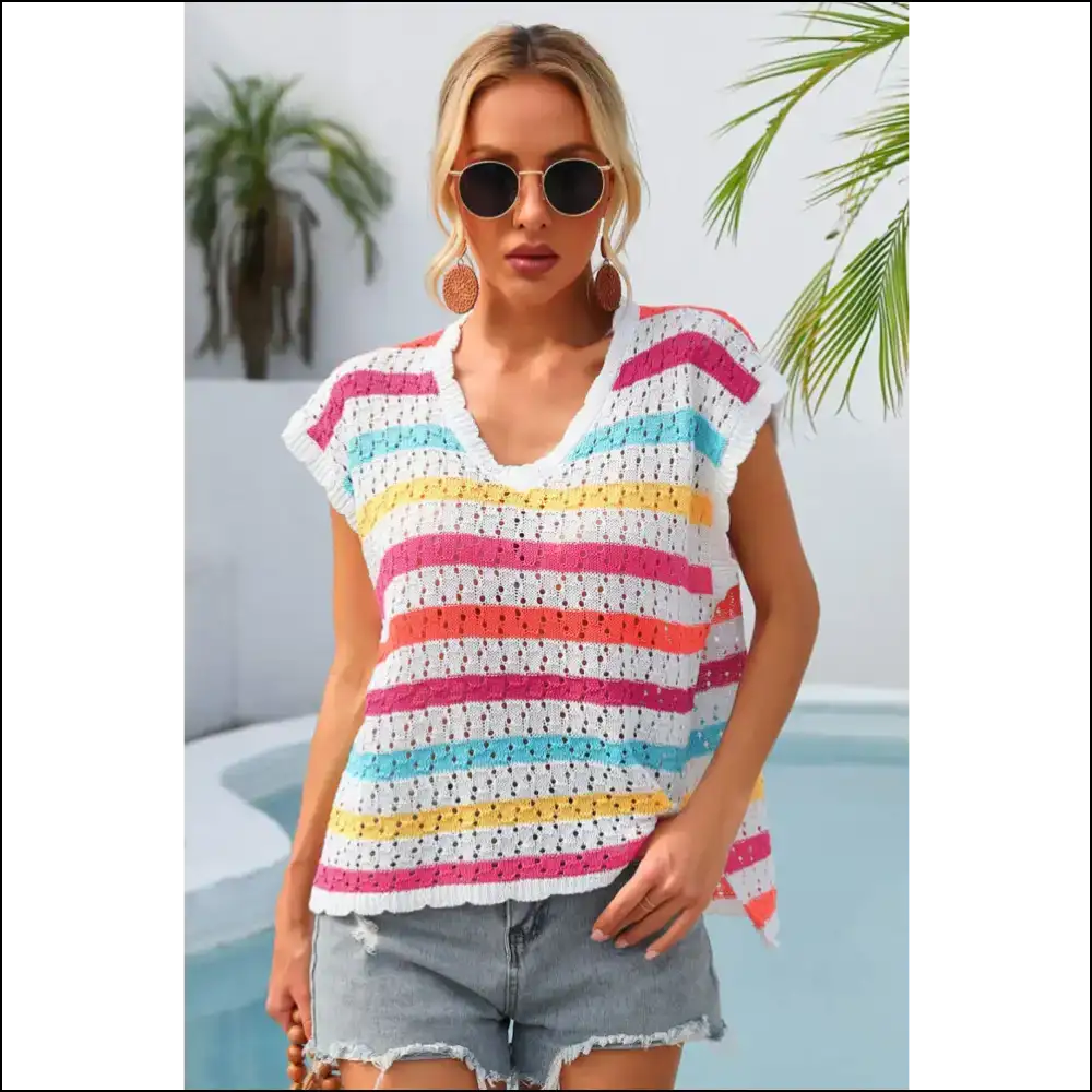 Unleash your Inner Diva with Wings Striped Cover Up - Flap Baby! - White / Xl - Cover-ups Swimwear on Sale Worldwide Shipping