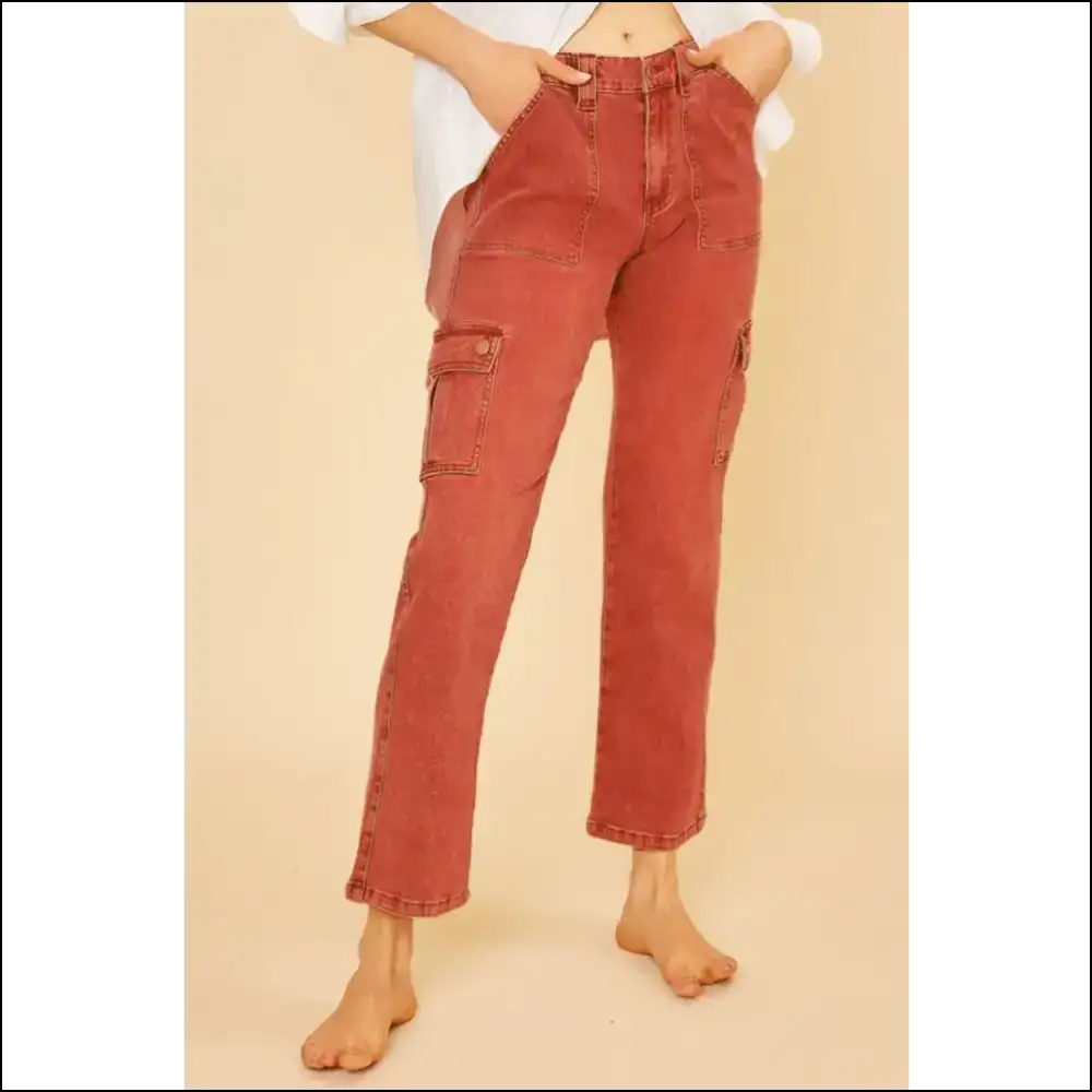 Unleash your Inner Fashionista with Annie Wear Straight Leg Jeans - Dusty Red / s - on Sale Worldwide Shipping