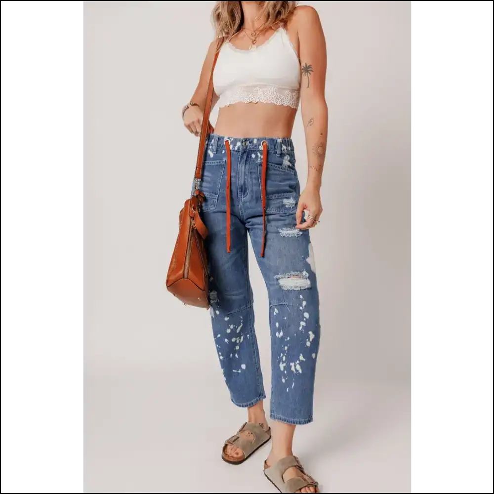 Unleash your Inner Picasso in Distressed Splattering Paint Cropped Jeans! 🎨 - Jeans on Sale Worldwide Shipping