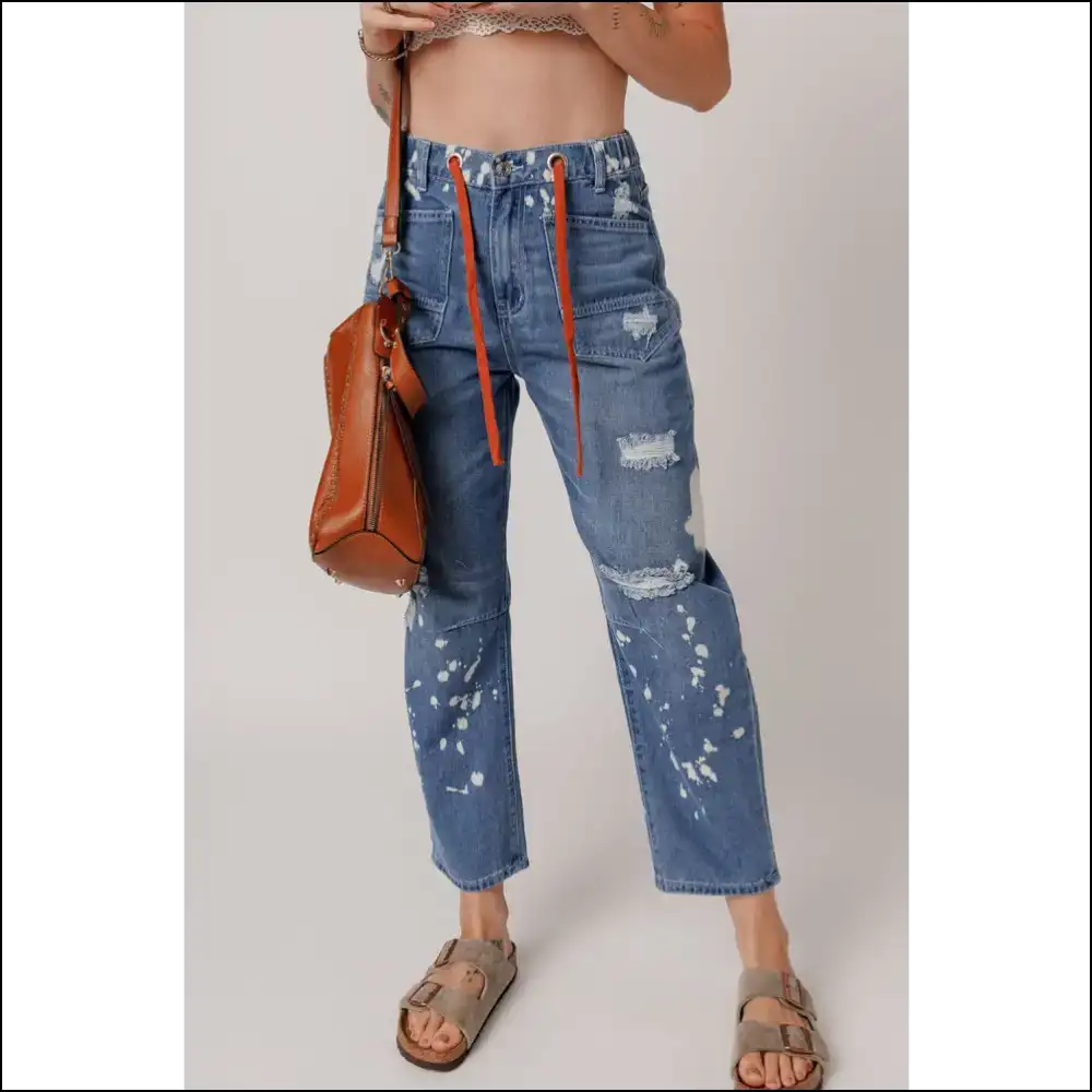 Unleash your Inner Picasso in Distressed Splattering Paint Cropped Jeans! 🎨 - Jeans on Sale Worldwide Shipping