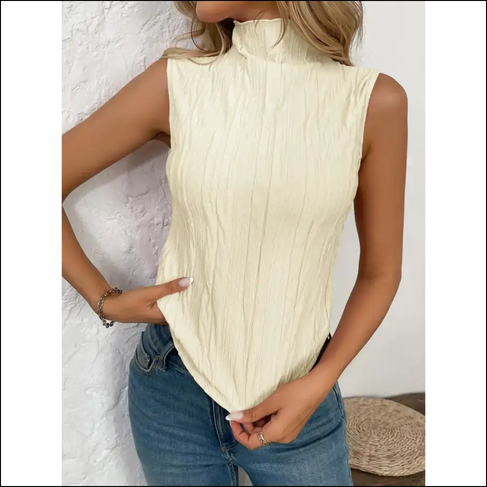 Unleash your Inner Queen with Needful Thingsβ Turtleneck Sleeveless Af πβ¨ - Tan / s - Tank Tops on Sale Worldwide Shipping