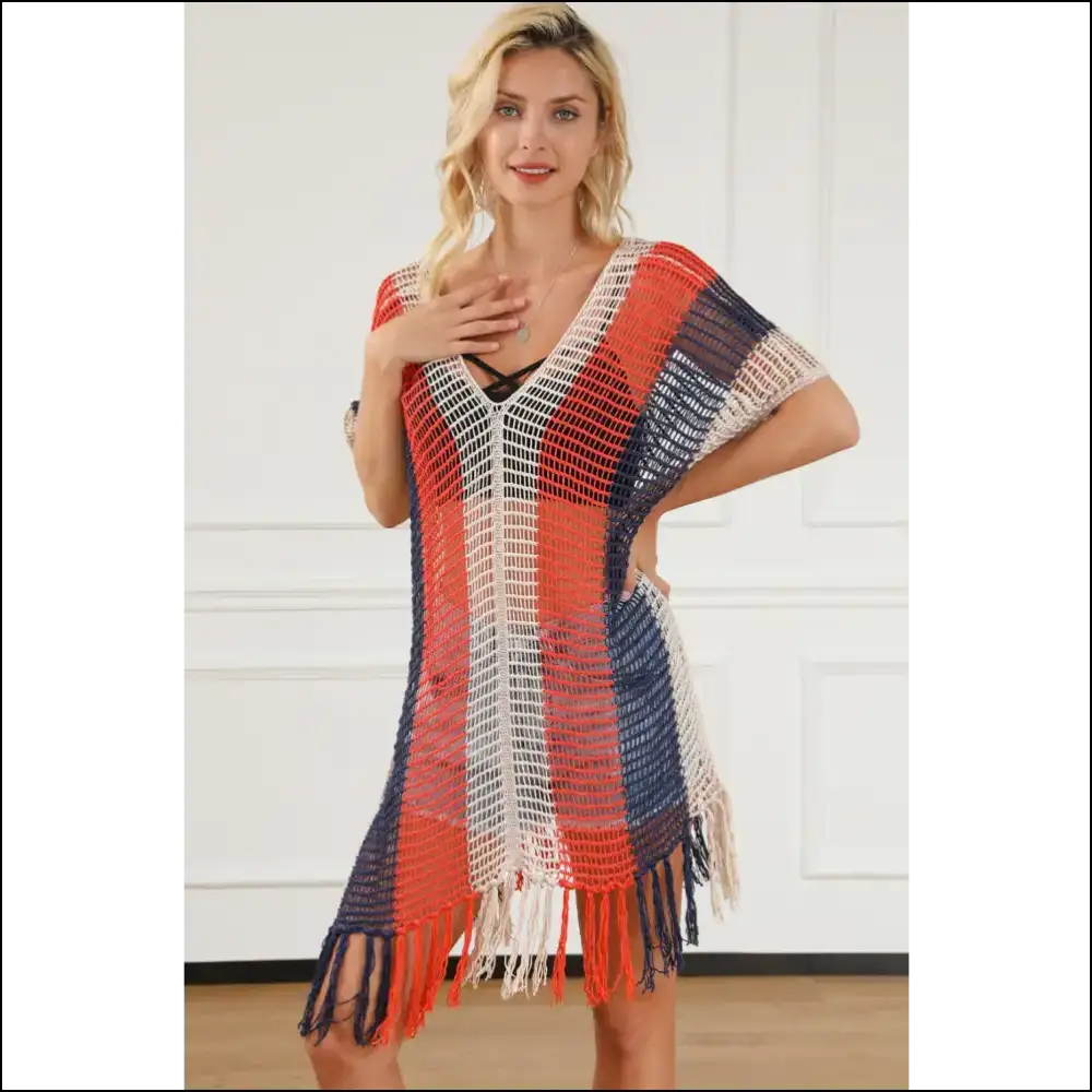 Unleash your Inner Sunshine Goddess with our Sassy Tassel Color Block! πβ¨ - Multicolor / s - Cover-ups Swimwear on Sale Worldwide Shipping