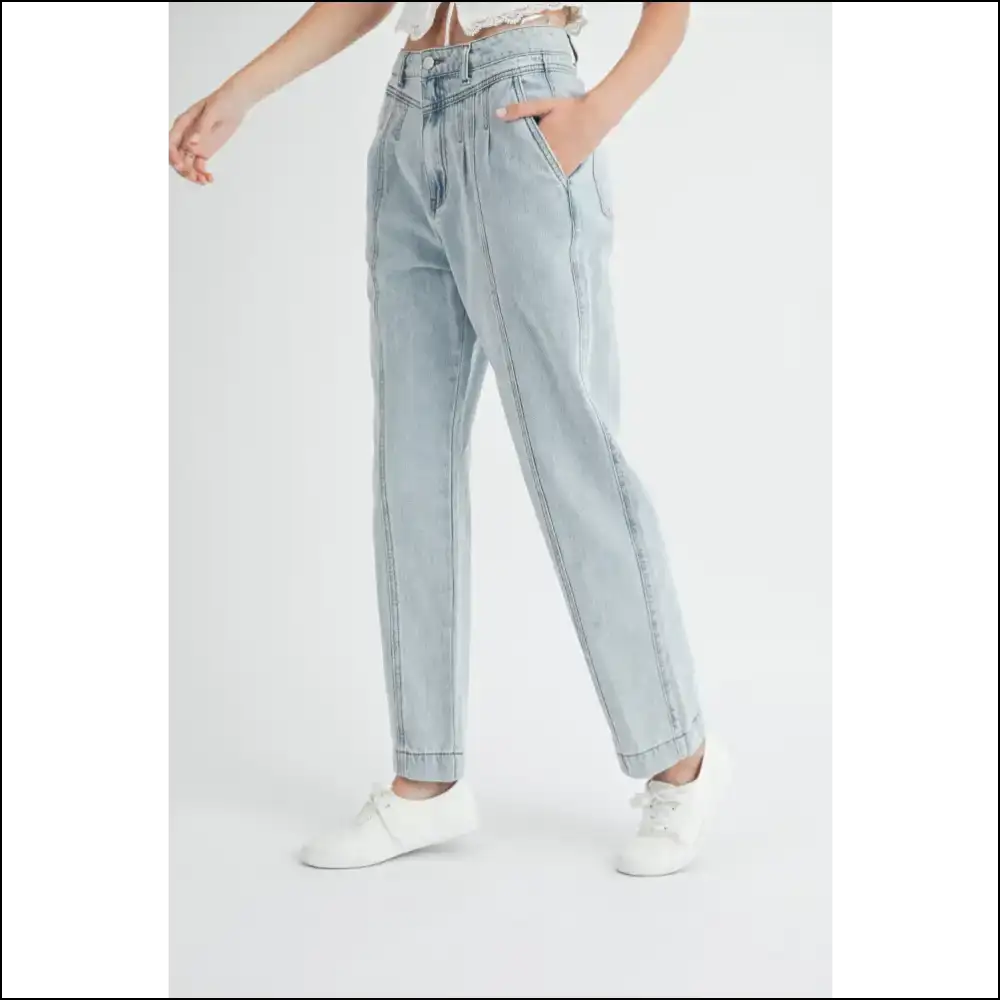 Unlock your Inner Fashionista with Mable Chic Pleated Straight Jeans! - Light / s - Jeans on Sale Worldwide Shipping