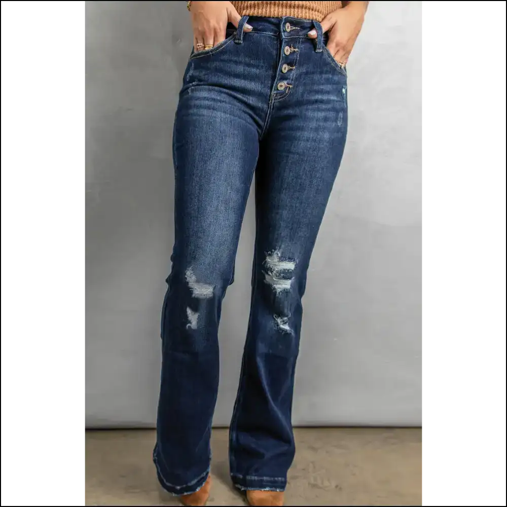 Unlock your Inner Sass: Needful Things Button Fly Distressed Bootcuts! ππ - Jeans on Sale Worldwide Shipping