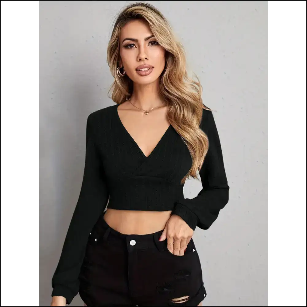 V Neck Crop Top - Chic & Elegant Style - Black / 2xl - Tops Tank on Sale Worldwide Shipping