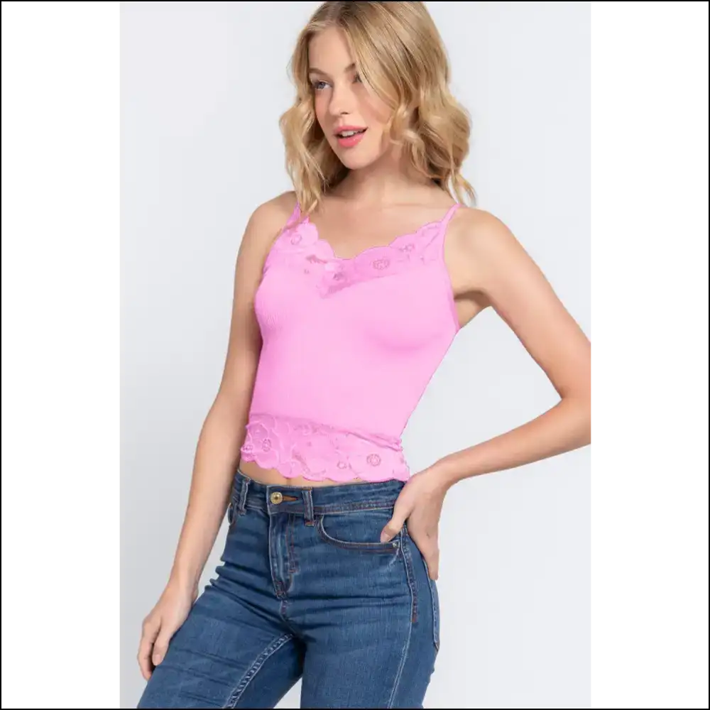 V-neck Lace Detail Ribbed Seamless Cami - Tank Tops on Sale Worldwide Shipping