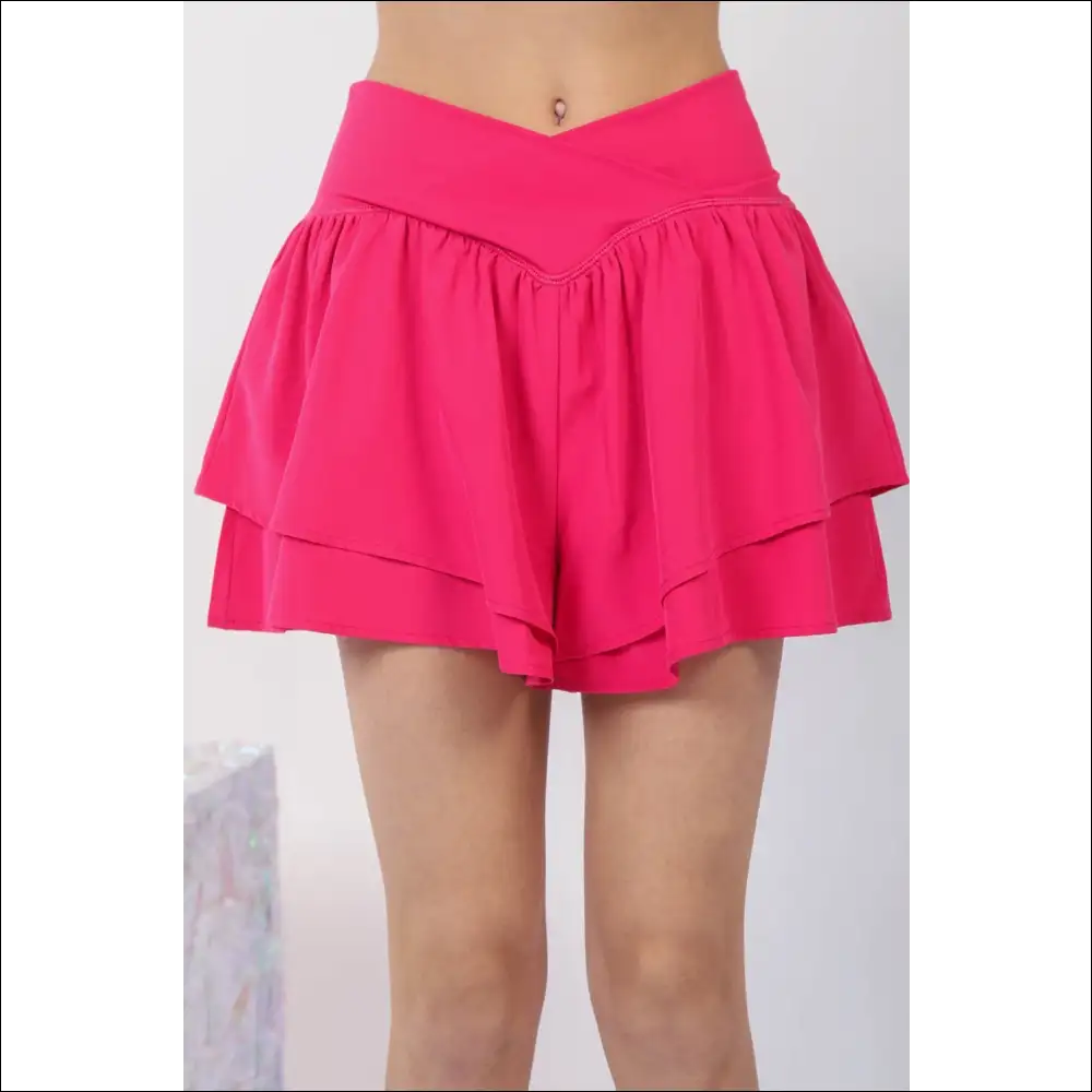 V-shaped High Waist Layered Active Shorts - Pink / m - on Sale Worldwide Shipping