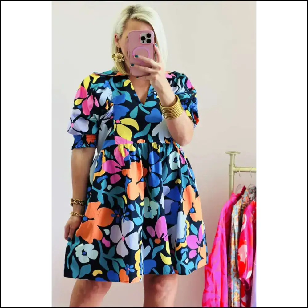 Vibrant Blue Floral Mini Dress: Ditch the Diet Keep Dress! π Needful Things - Plus Size Dresses on Sale Worldwide Shipping