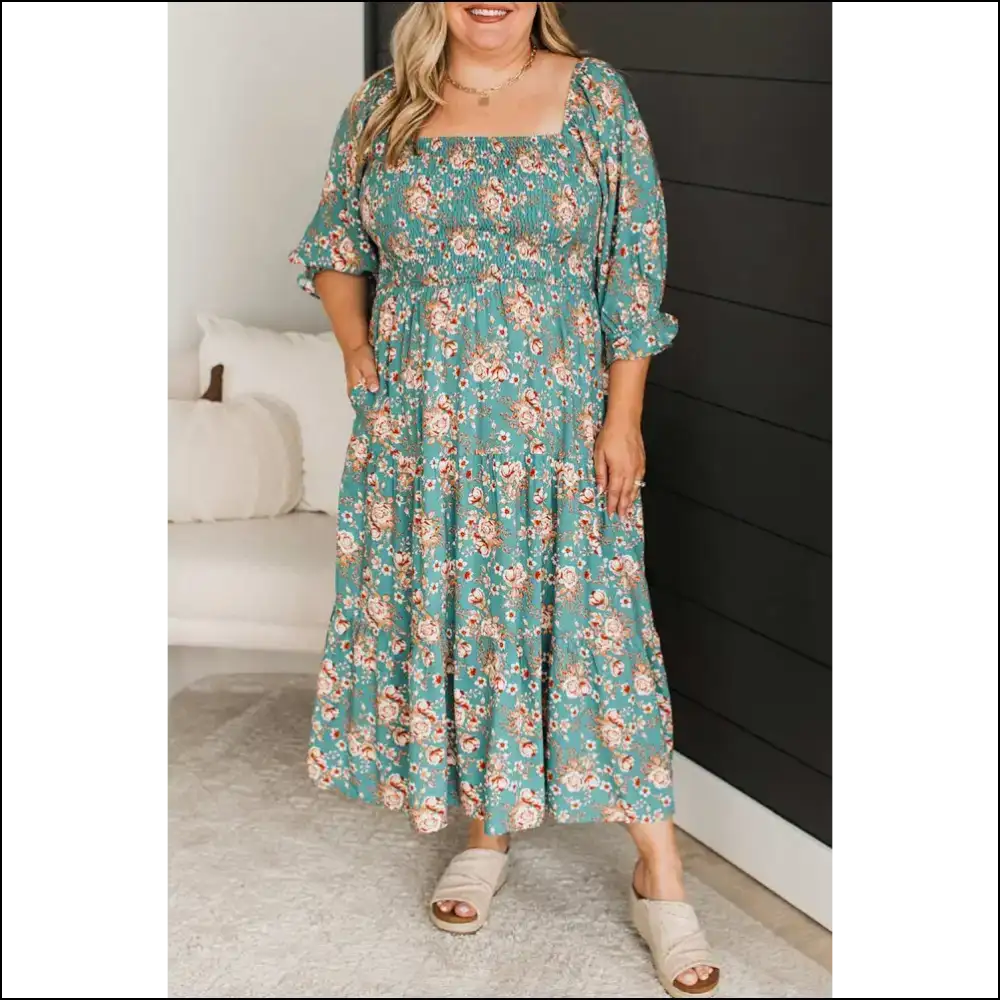 Vibrant Green Floral Print Maxi Dress: from Needful Things Stunning! ๐๐ผ - 1x - Plus Size Dresses on Sale Worldwide Shipping