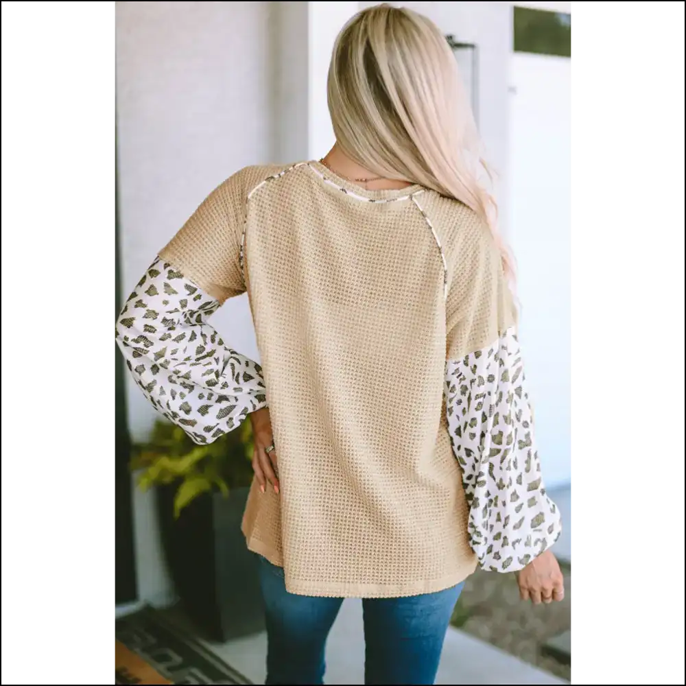 Waffle-knit Balloon Sleeve Blouse - Chic & Comfy - Blouses on Sale Worldwide Shipping