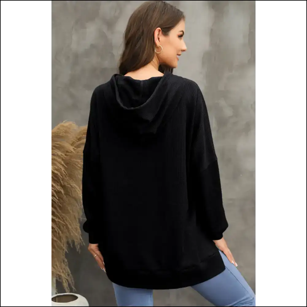 Waffle-knit Long Sleeve Hoodie - Cozy Chic Vibes - Sweatshirts & Hoodies on Sale Worldwide Shipping