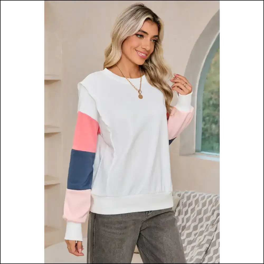 White Color Block Sleeve: Finally a Top that Understands my Chaos 🤪 - Long Sleeve Tops Shirts & on Sale Worldwide Shipping