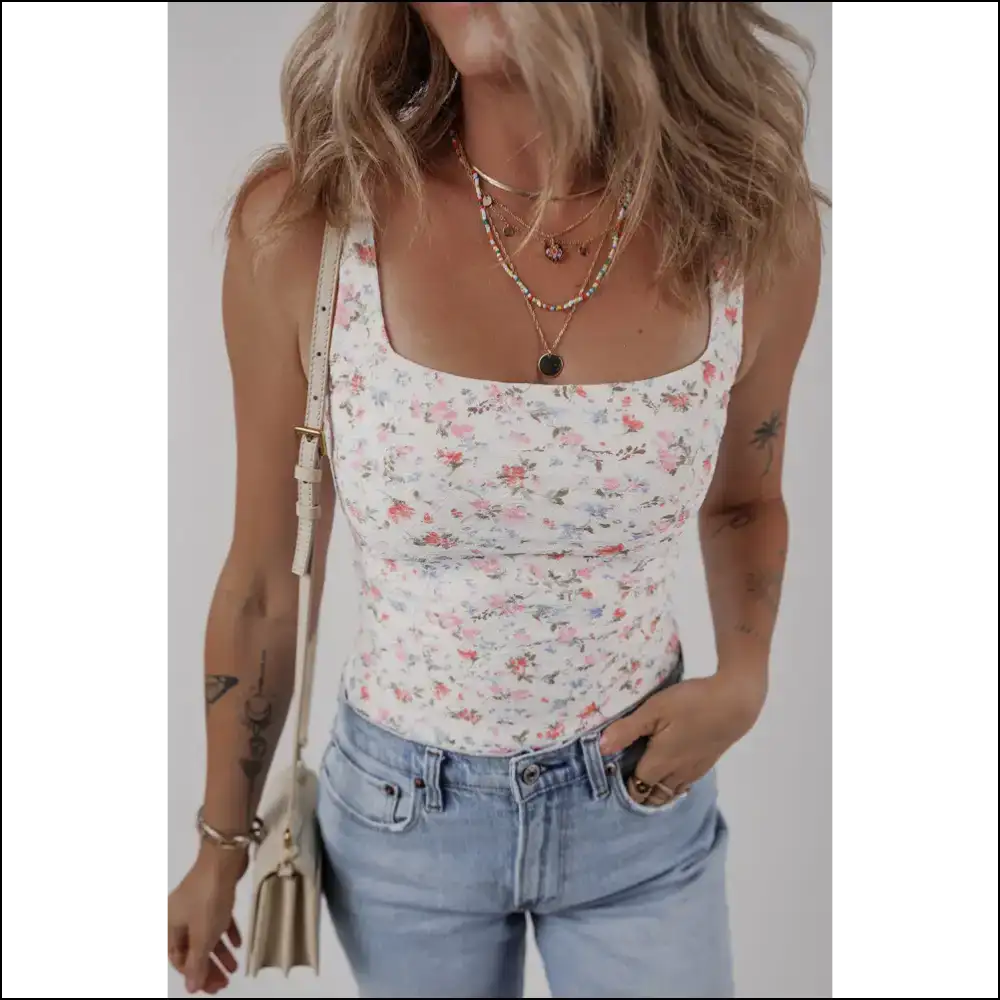 White Floral Textured Bodysuit: from Basic to Boujee 🌼 Needful Things - s - Bodysuit on Sale Worldwide Shipping