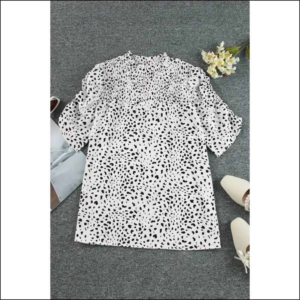 White Leopard Smocked: so Wild it Should be Illegal ๐ Needful Things - Blouses on Sale Worldwide Shipping