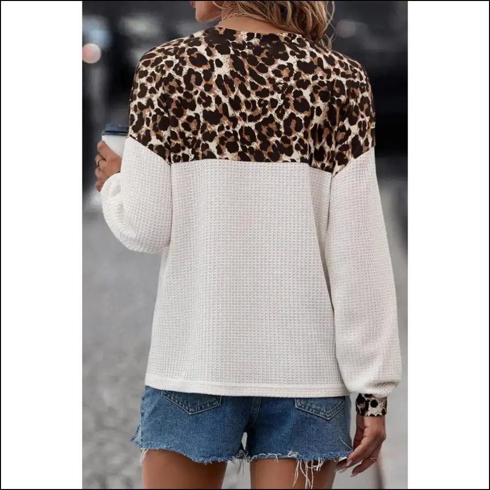 White Leopard Wfle Knit: so Cozy It’s Purr-fect! 🐆 Needful Things - Long Sleeve Tops Shirts & on Sale Worldwide Shipping